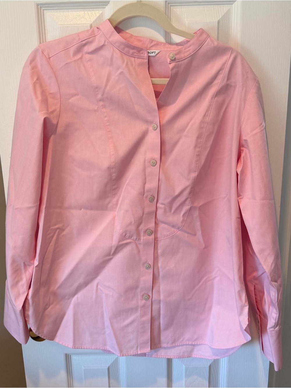 Foxcroft Pink Cotton Button Front Blouse Mandarin Collar Medium NWT